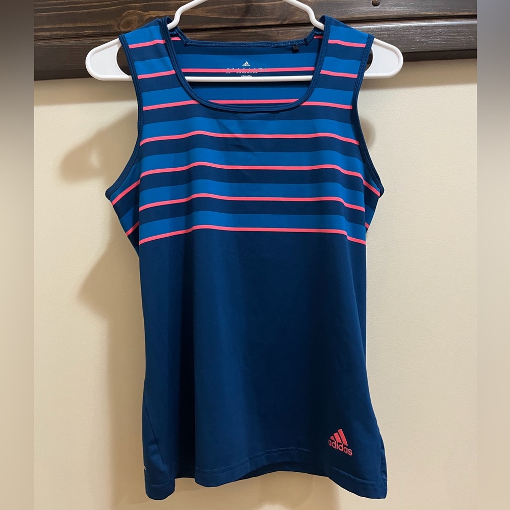Adidas Climate Blue and Pink Striped Active Tank Top Size S